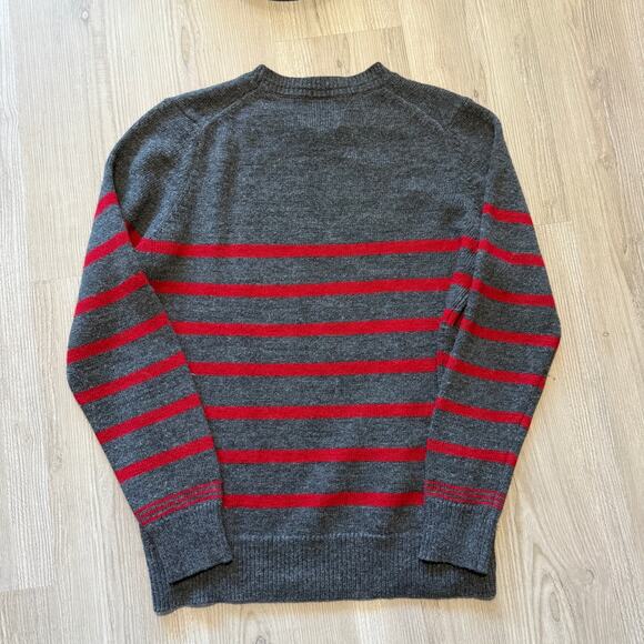 Men's Burton London Gray Red Striped Wool Crewneck Pullover Sweater Sz Large L - Picture 2 of 5